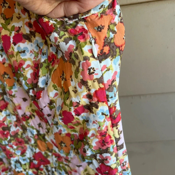 J.Jill Womens Ditsy Floral Sleeveless Midi Shift Dress Size 8 Orange Blue Flowy - Picture 4 of 5